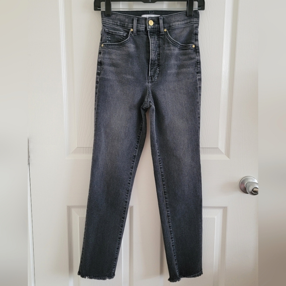 Level 99 Dark Grey Skinny Jeans Raw Hem, Size 24